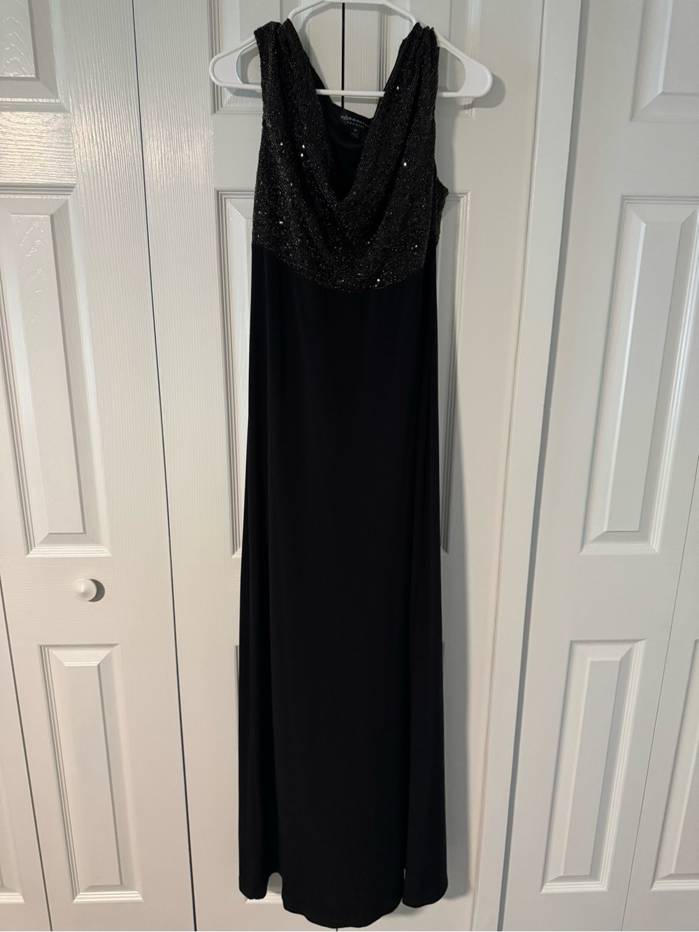 connected apparel Black Sequin Draped Maxi Dress